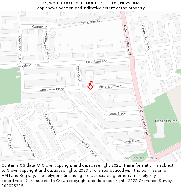 25, WATERLOO PLACE, NORTH SHIELDS, NE29 0NA: Location map and indicative extent of plot