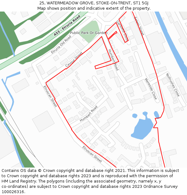 25, WATERMEADOW GROVE, STOKE-ON-TRENT, ST1 5GJ: Location map and indicative extent of plot