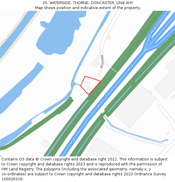 25, WATERSIDE, THORNE, DONCASTER, DN8 4HY: Location map and indicative extent of plot