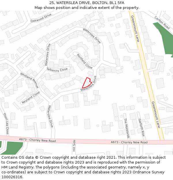 25, WATERSLEA DRIVE, BOLTON, BL1 5FA: Location map and indicative extent of plot