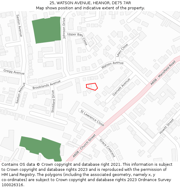 25, WATSON AVENUE, HEANOR, DE75 7AR: Location map and indicative extent of plot