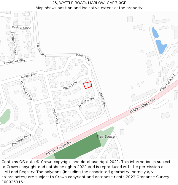 25, WATTLE ROAD, HARLOW, CM17 0GE: Location map and indicative extent of plot