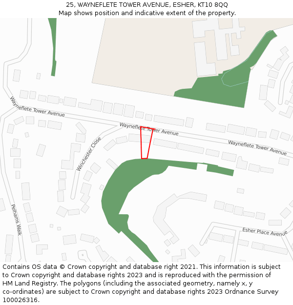 25, WAYNEFLETE TOWER AVENUE, ESHER, KT10 8QQ: Location map and indicative extent of plot