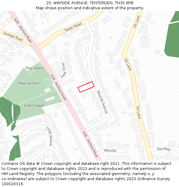 25, WAYSIDE AVENUE, TENTERDEN, TN30 6PB: Location map and indicative extent of plot