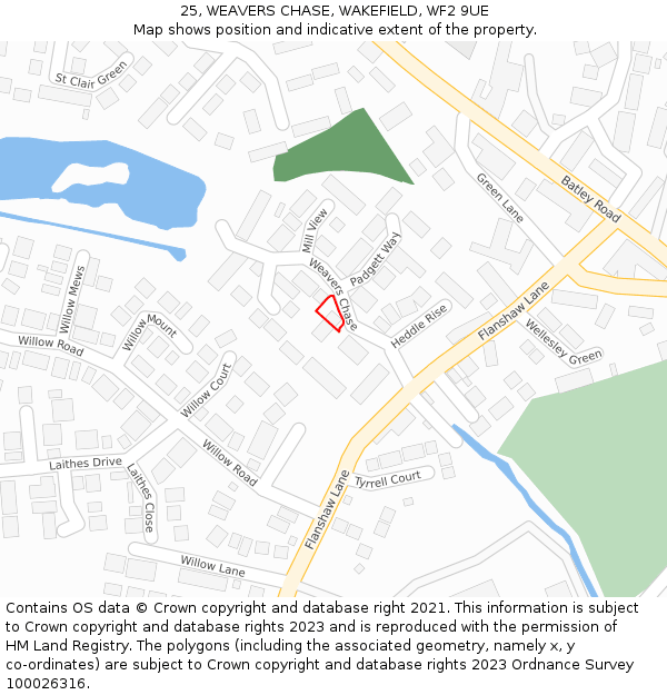 25, WEAVERS CHASE, WAKEFIELD, WF2 9UE: Location map and indicative extent of plot