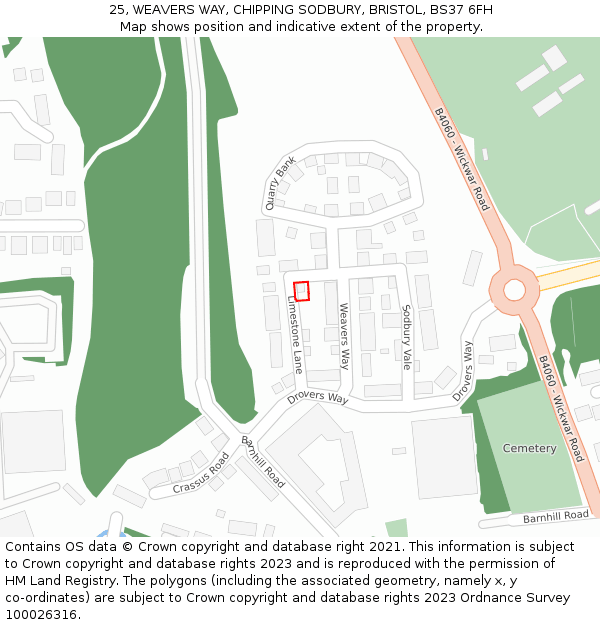 25, WEAVERS WAY, CHIPPING SODBURY, BRISTOL, BS37 6FH: Location map and indicative extent of plot