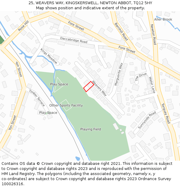 25, WEAVERS WAY, KINGSKERSWELL, NEWTON ABBOT, TQ12 5HY: Location map and indicative extent of plot