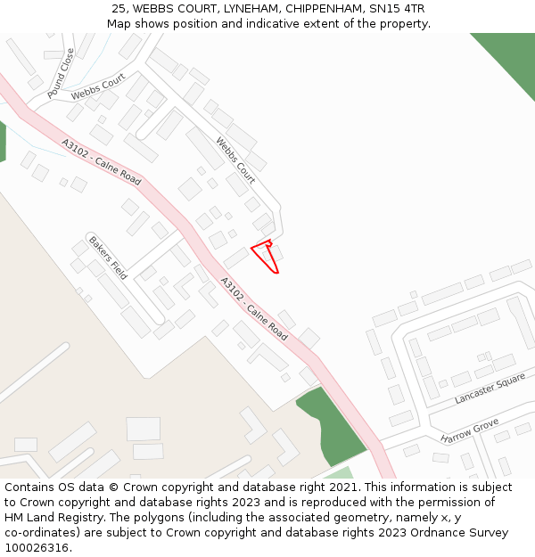 25, WEBBS COURT, LYNEHAM, CHIPPENHAM, SN15 4TR: Location map and indicative extent of plot