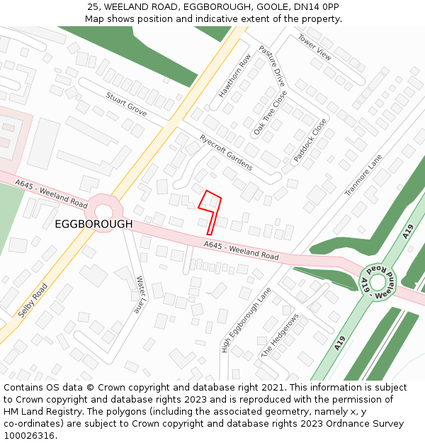 25, WEELAND ROAD, EGGBOROUGH, GOOLE, DN14 0PP: Location map and indicative extent of plot