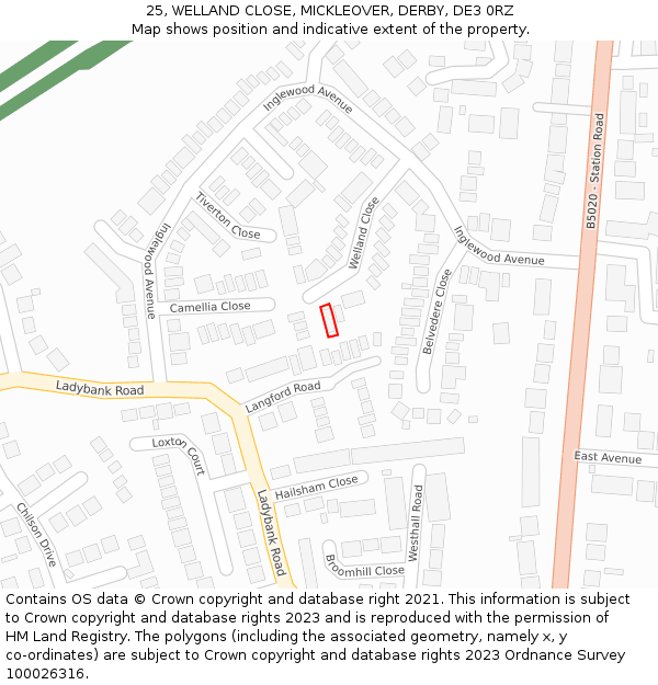 25, WELLAND CLOSE, MICKLEOVER, DERBY, DE3 0RZ: Location map and indicative extent of plot