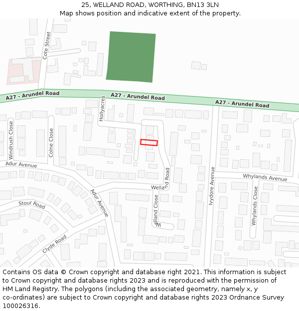 25, WELLAND ROAD, WORTHING, BN13 3LN: Location map and indicative extent of plot