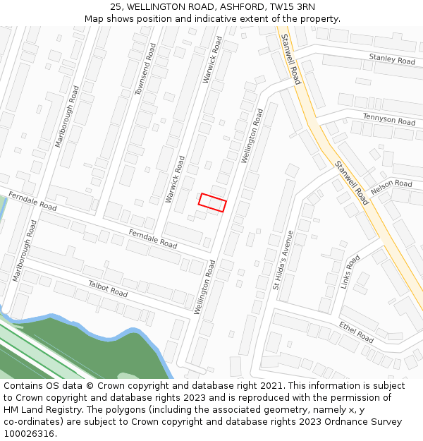 25, WELLINGTON ROAD, ASHFORD, TW15 3RN: Location map and indicative extent of plot