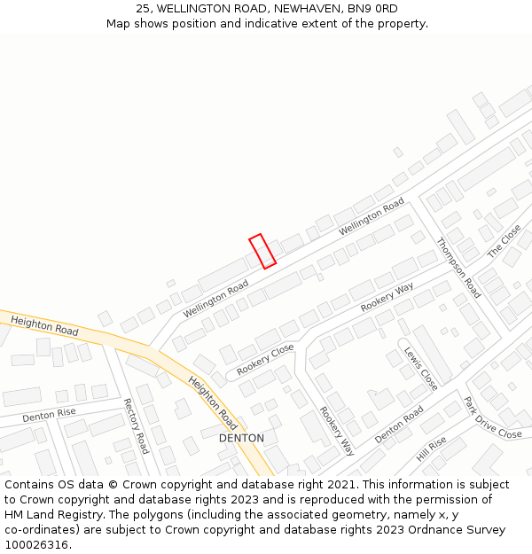 25, WELLINGTON ROAD, NEWHAVEN, BN9 0RD: Location map and indicative extent of plot