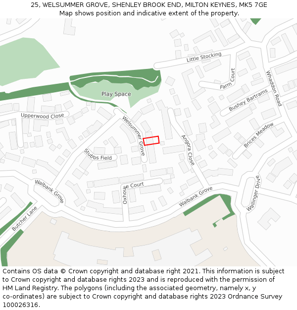 25, WELSUMMER GROVE, SHENLEY BROOK END, MILTON KEYNES, MK5 7GE: Location map and indicative extent of plot