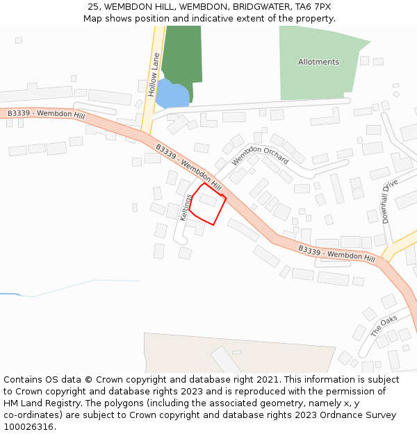 25, WEMBDON HILL, WEMBDON, BRIDGWATER, TA6 7PX: Location map and indicative extent of plot