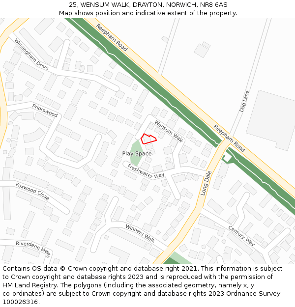 25, WENSUM WALK, DRAYTON, NORWICH, NR8 6AS: Location map and indicative extent of plot