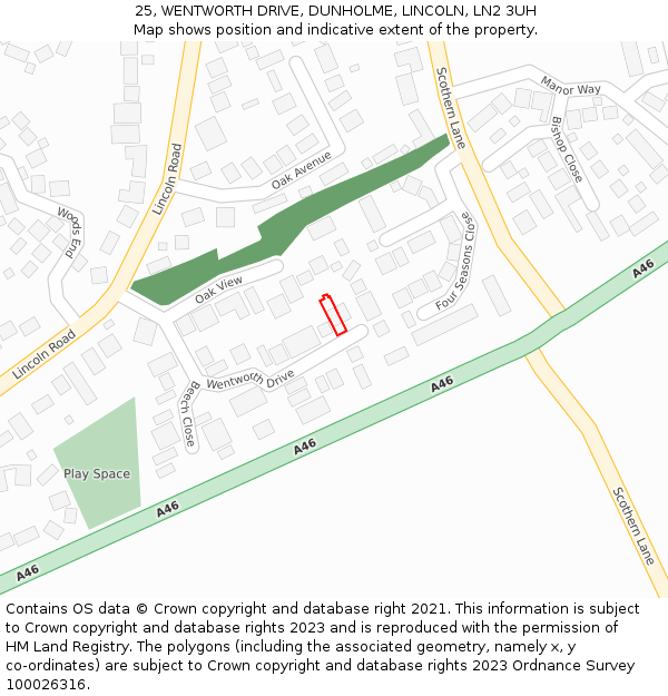 25, WENTWORTH DRIVE, DUNHOLME, LINCOLN, LN2 3UH: Location map and indicative extent of plot