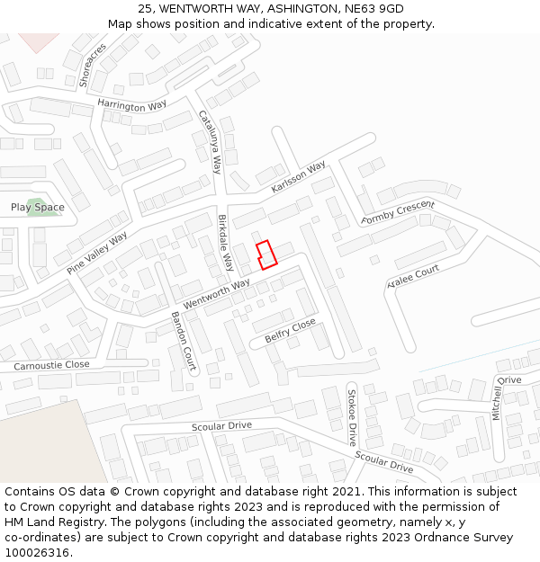 25, WENTWORTH WAY, ASHINGTON, NE63 9GD: Location map and indicative extent of plot