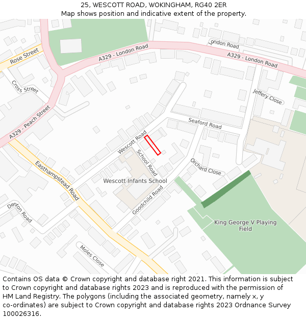 25, WESCOTT ROAD, WOKINGHAM, RG40 2ER: Location map and indicative extent of plot