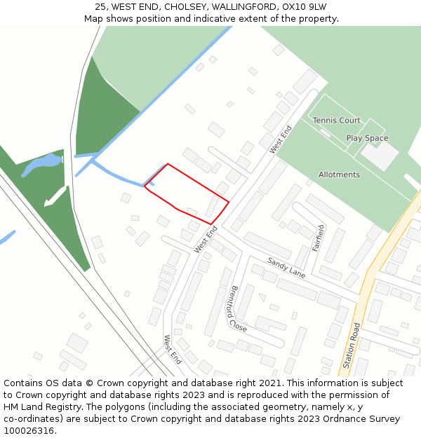 25, WEST END, CHOLSEY, WALLINGFORD, OX10 9LW: Location map and indicative extent of plot