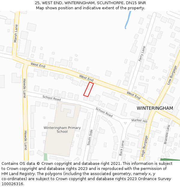 25, WEST END, WINTERINGHAM, SCUNTHORPE, DN15 9NR: Location map and indicative extent of plot