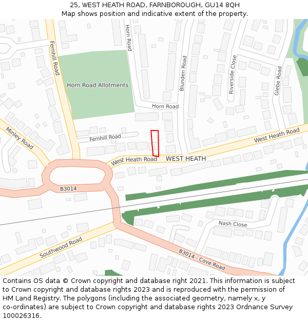 25, WEST HEATH ROAD, FARNBOROUGH, GU14 8QH: Location map and indicative extent of plot