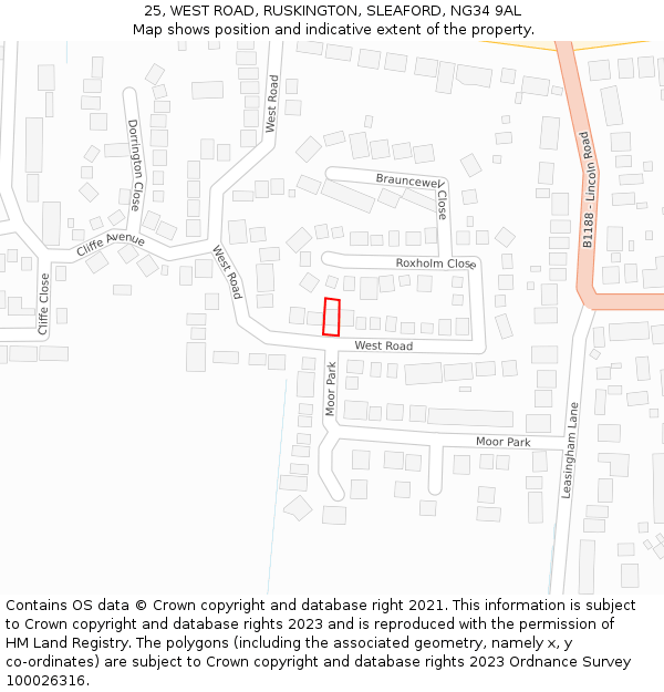 25, WEST ROAD, RUSKINGTON, SLEAFORD, NG34 9AL: Location map and indicative extent of plot