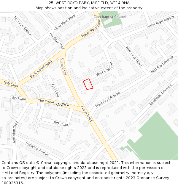 25, WEST ROYD PARK, MIRFIELD, WF14 9NA: Location map and indicative extent of plot