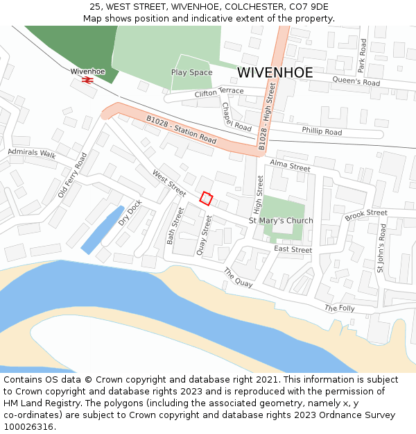 25, WEST STREET, WIVENHOE, COLCHESTER, CO7 9DE: Location map and indicative extent of plot