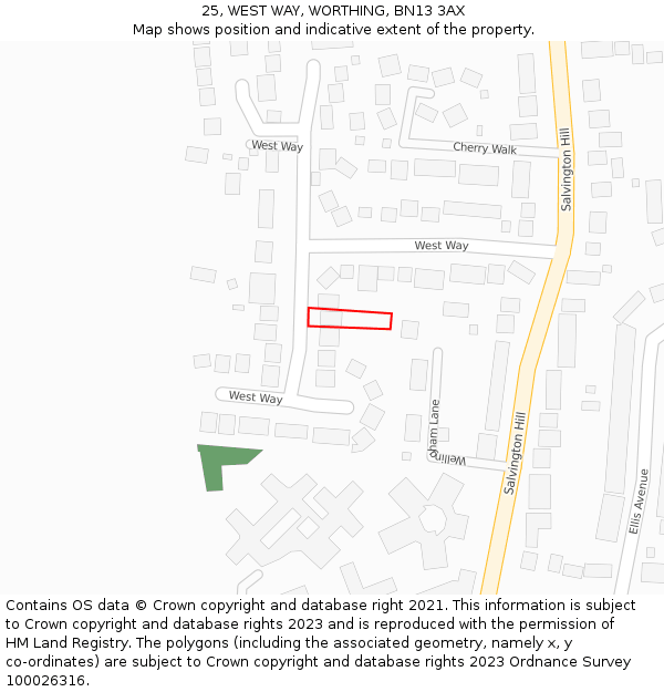 25, WEST WAY, WORTHING, BN13 3AX: Location map and indicative extent of plot