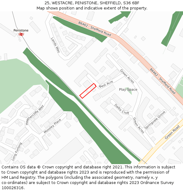 25, WESTACRE, PENISTONE, SHEFFIELD, S36 6BF: Location map and indicative extent of plot