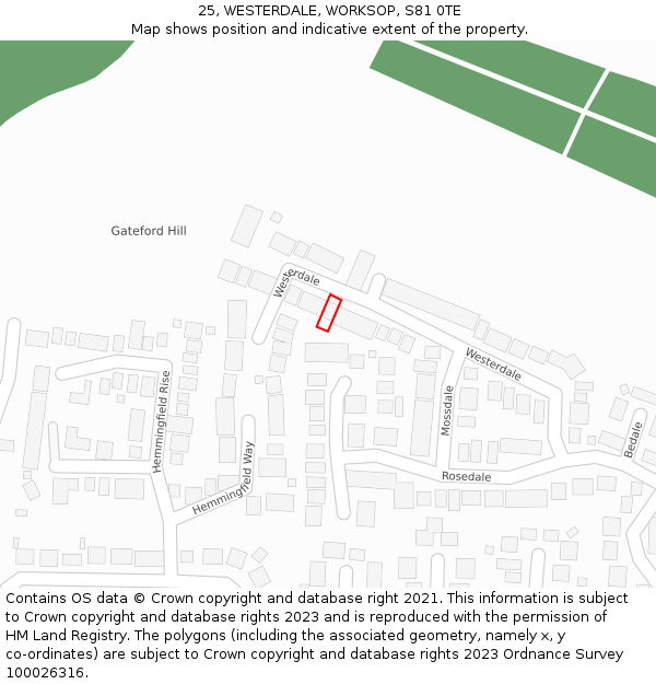 25, WESTERDALE, WORKSOP, S81 0TE: Location map and indicative extent of plot