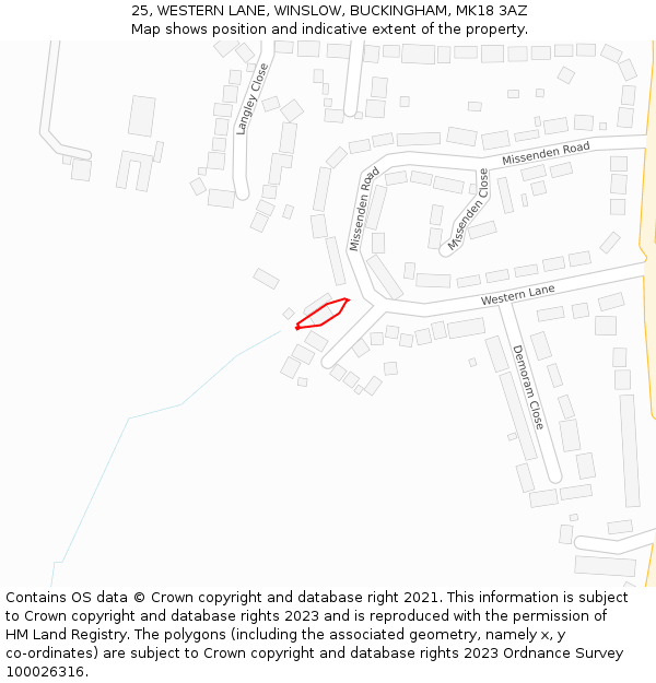 25, WESTERN LANE, WINSLOW, BUCKINGHAM, MK18 3AZ: Location map and indicative extent of plot