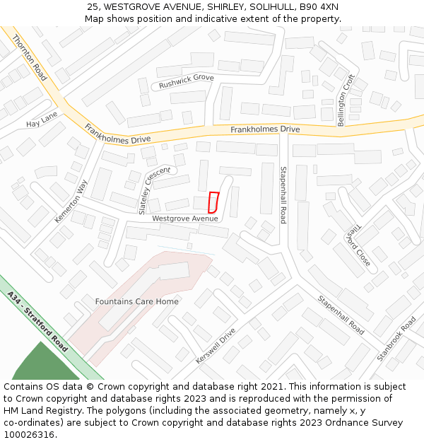 25, WESTGROVE AVENUE, SHIRLEY, SOLIHULL, B90 4XN: Location map and indicative extent of plot