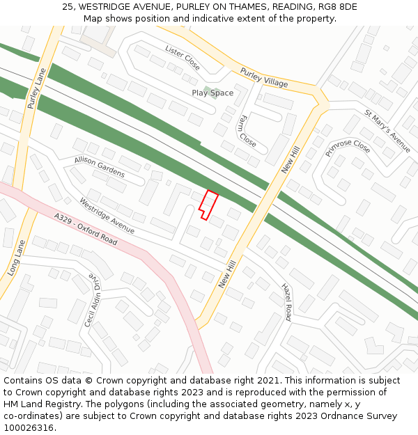 25, WESTRIDGE AVENUE, PURLEY ON THAMES, READING, RG8 8DE: Location map and indicative extent of plot