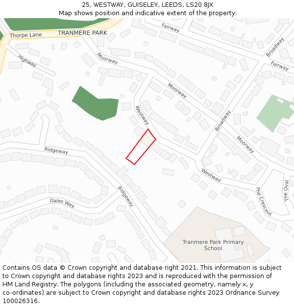 25, WESTWAY, GUISELEY, LEEDS, LS20 8JX: Location map and indicative extent of plot