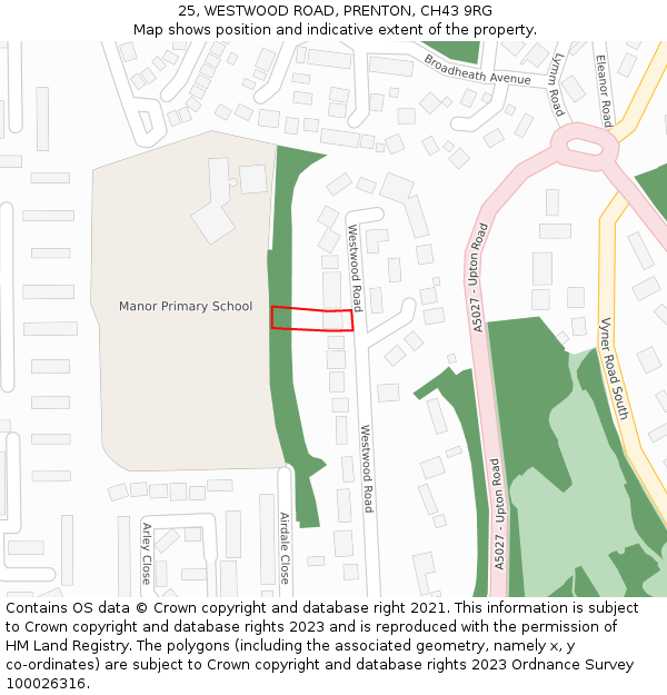 25, WESTWOOD ROAD, PRENTON, CH43 9RG: Location map and indicative extent of plot