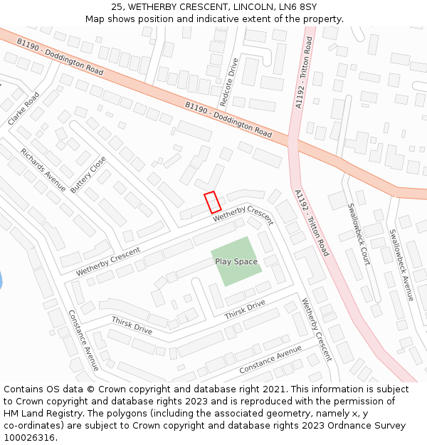 25, WETHERBY CRESCENT, LINCOLN, LN6 8SY: Location map and indicative extent of plot