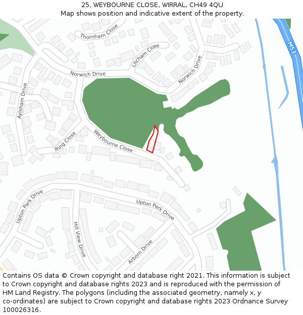 25, WEYBOURNE CLOSE, WIRRAL, CH49 4QU: Location map and indicative extent of plot