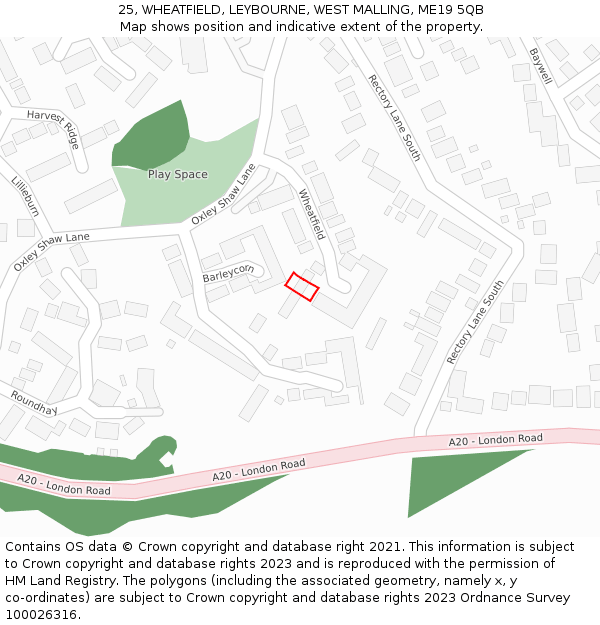 25, WHEATFIELD, LEYBOURNE, WEST MALLING, ME19 5QB: Location map and indicative extent of plot