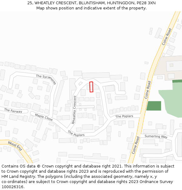 25, WHEATLEY CRESCENT, BLUNTISHAM, HUNTINGDON, PE28 3XN: Location map and indicative extent of plot