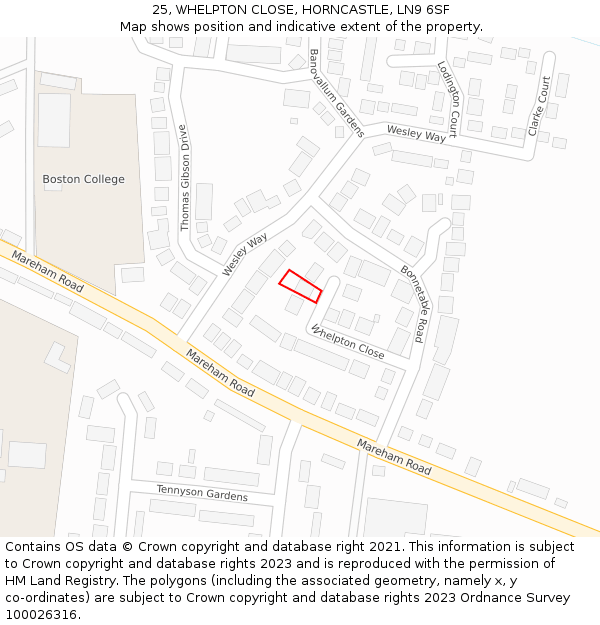 25, WHELPTON CLOSE, HORNCASTLE, LN9 6SF: Location map and indicative extent of plot