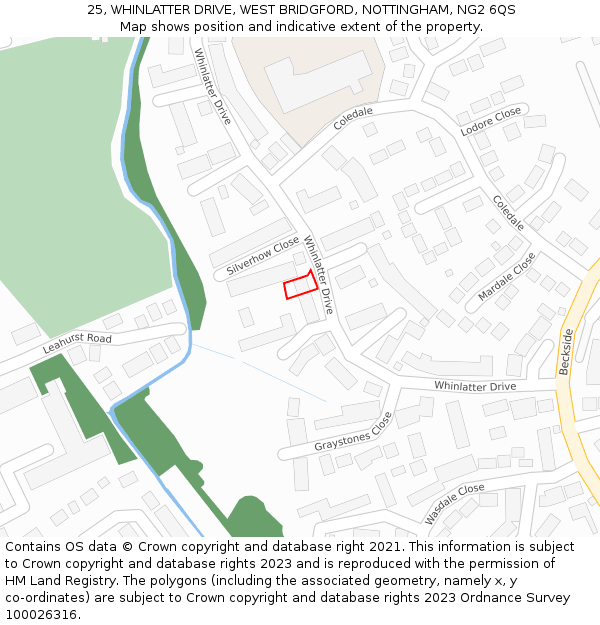 25, WHINLATTER DRIVE, WEST BRIDGFORD, NOTTINGHAM, NG2 6QS: Location map and indicative extent of plot