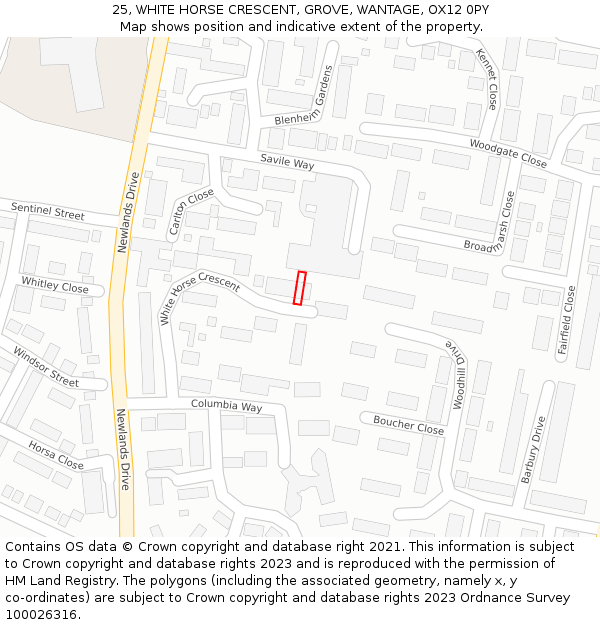 25, WHITE HORSE CRESCENT, GROVE, WANTAGE, OX12 0PY: Location map and indicative extent of plot