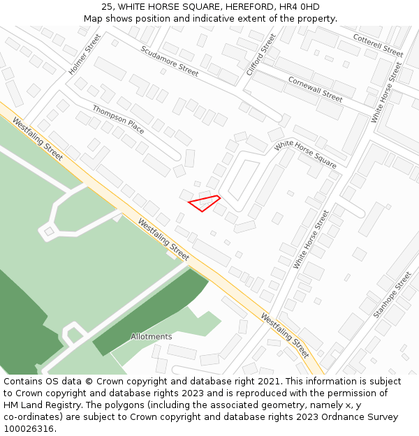 25, WHITE HORSE SQUARE, HEREFORD, HR4 0HD: Location map and indicative extent of plot