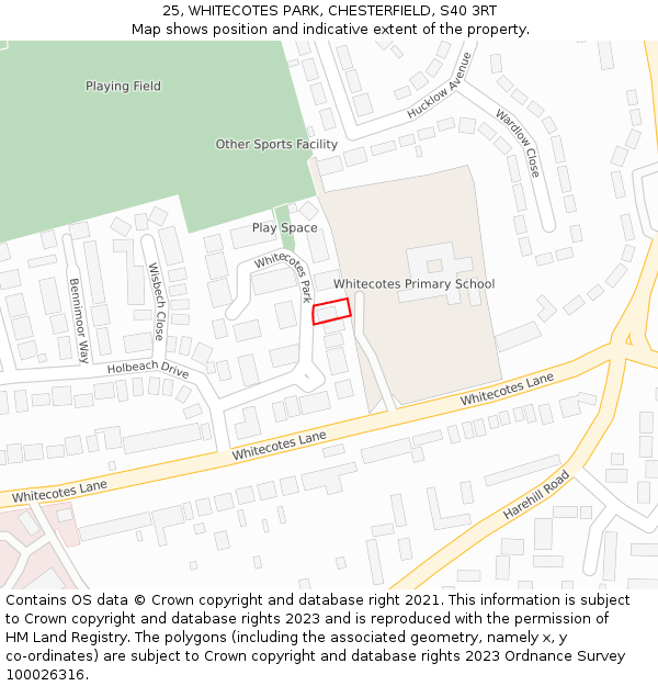 25, WHITECOTES PARK, CHESTERFIELD, S40 3RT: Location map and indicative extent of plot