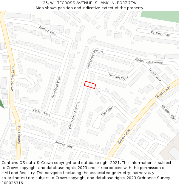 25, WHITECROSS AVENUE, SHANKLIN, PO37 7EW: Location map and indicative extent of plot