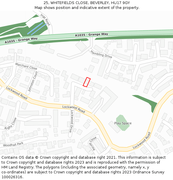 25, WHITEFIELDS CLOSE, BEVERLEY, HU17 9GY: Location map and indicative extent of plot