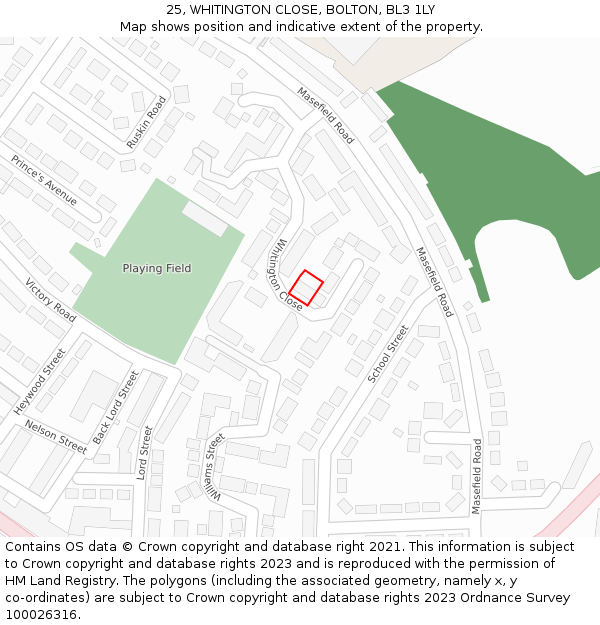 25, WHITINGTON CLOSE, BOLTON, BL3 1LY: Location map and indicative extent of plot