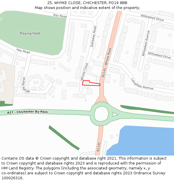 25, WHYKE CLOSE, CHICHESTER, PO19 8BB: Location map and indicative extent of plot